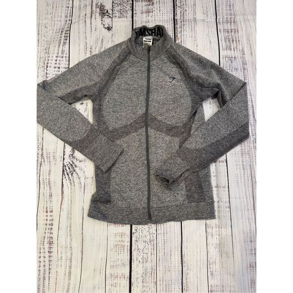 Gymshark Flex Zip Through Seamless Jacket in Charcoal Gray Marl Size Medium - Picture 1 of 3